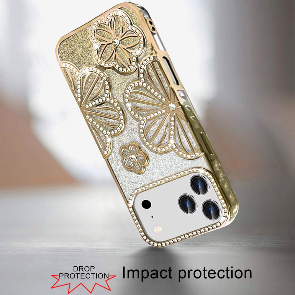 iPhone 17 Pro Shimmer Floral Glitter Case