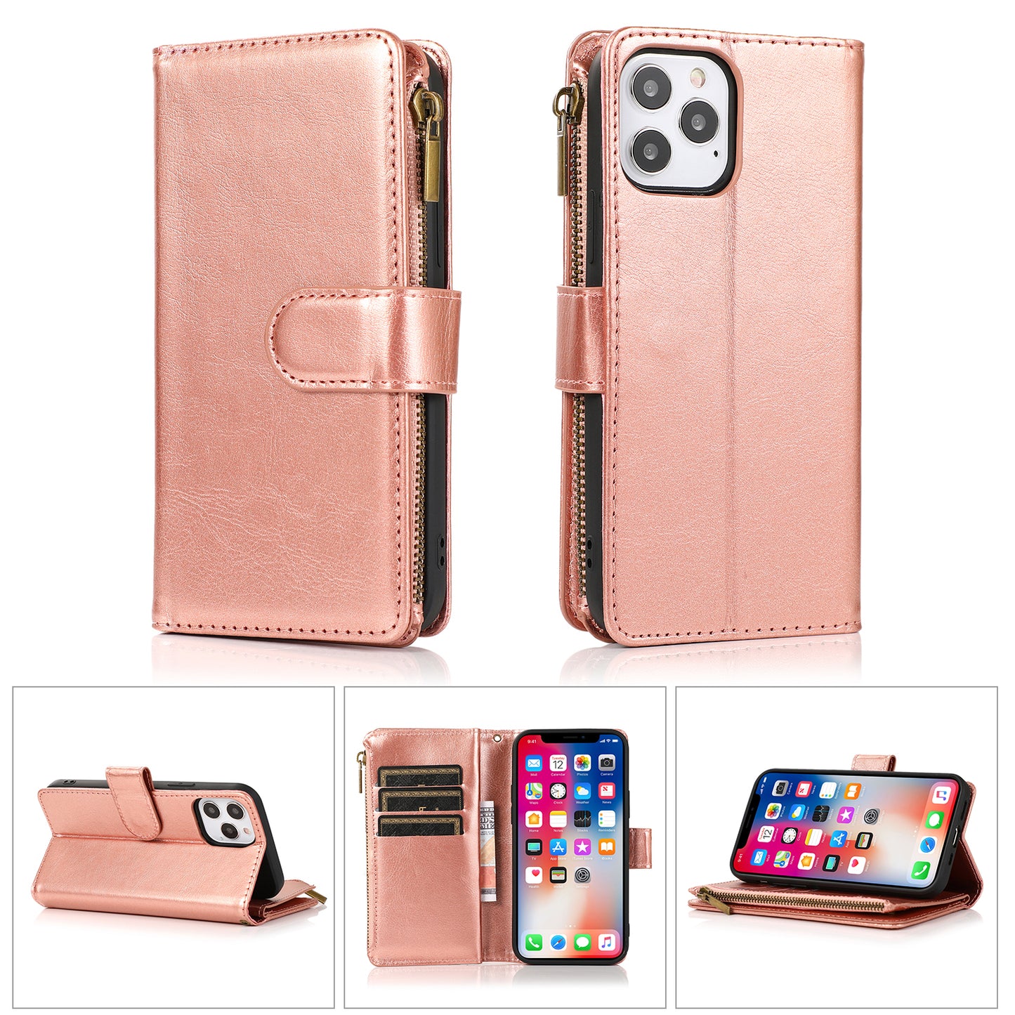 iPhone 15 Pro Luxury Wallet Zipper Case